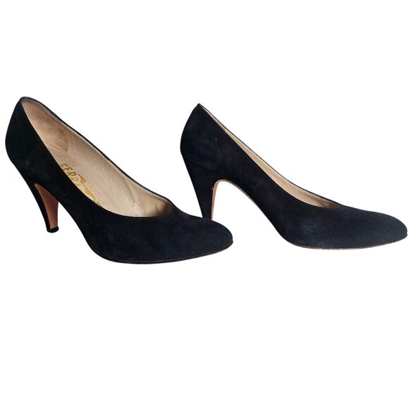 Salvatore Ferragamo Women's Black Suede Pumps 5.5B | Quiet Luxury Old Money - Picture 8 of 10
